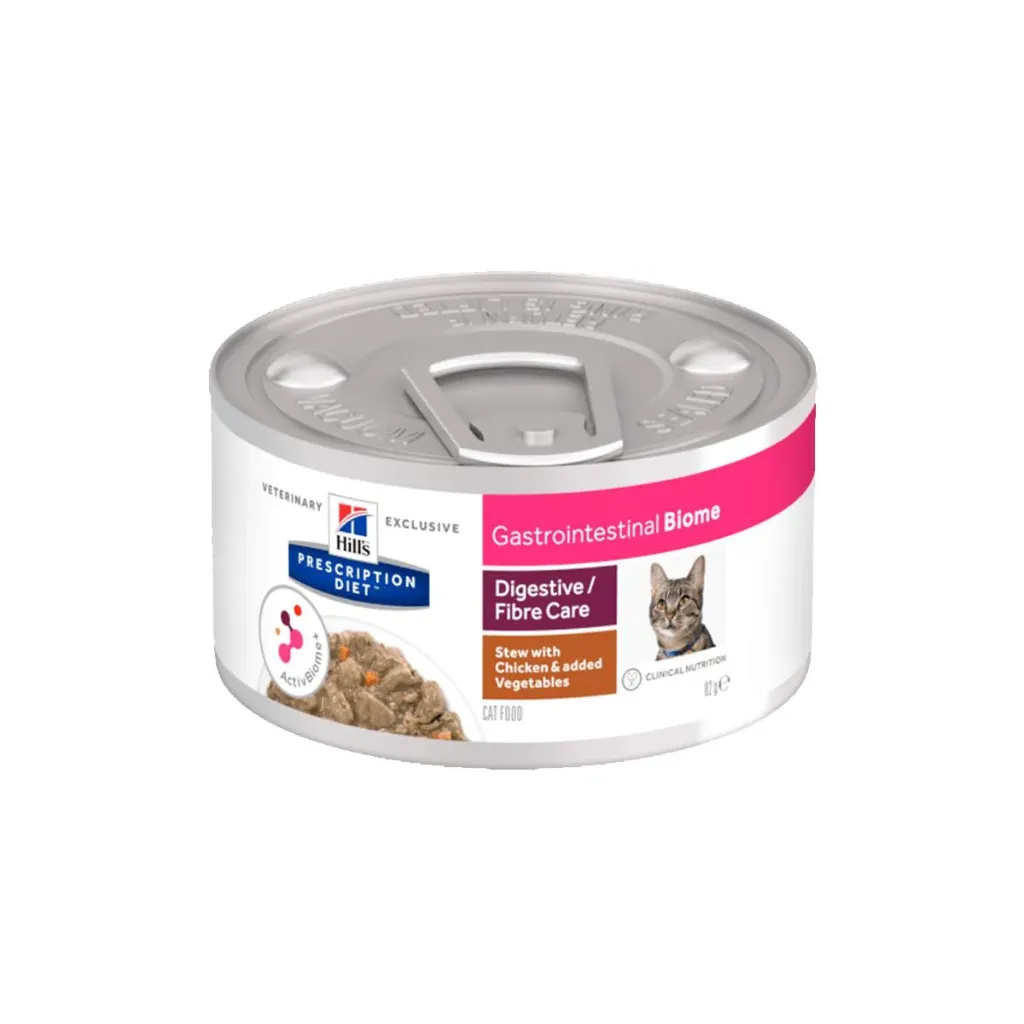 HILL'S PRESCRIPTION DIET Gastrointestinal Biome - Digestive / Fibre Care Mijoté au poulet & légumes pour chat - 24 boîtes de 82 g