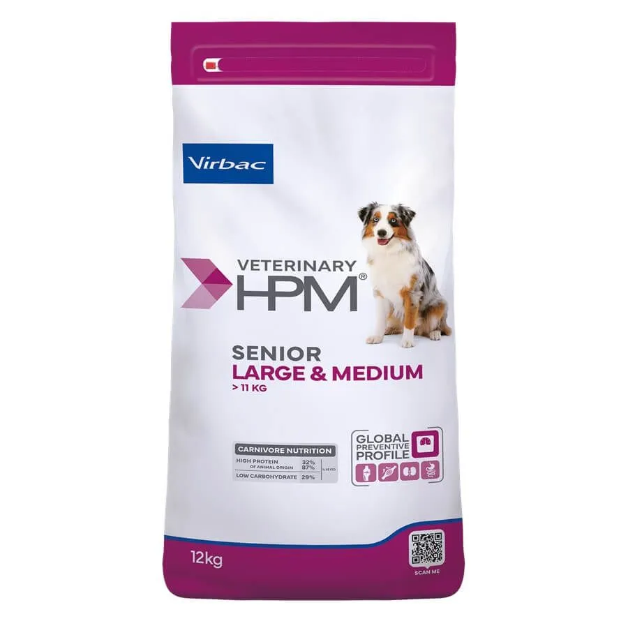 VIRBAC VETERINARY HPM Large & Medium Senior +6 ans pour chien - Sac de 12 kg