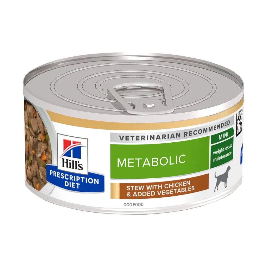 HILL'S PRESCRIPTION DIET Metabolic Mini Weight Loss & Maintenance Mijoté au poulet & légumes pour chien - 24 boîtes de 156 g