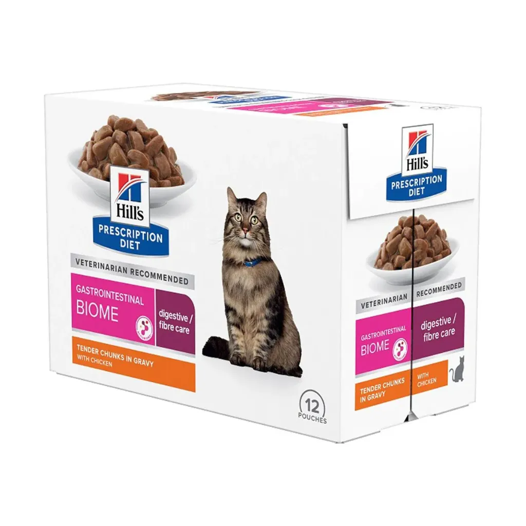HILL'S PRESCRIPTION DIET Gastrointestinal Biome Digestive / Fibre Care au Poulet pour Chat - 12 sachets de 85 g