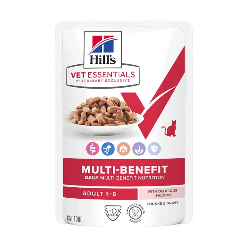[15720] HILL'S VET ESSENTIALS Multi-Benefit Adult 1-6 au saumon pour chat - 12 Sachets de 85 g