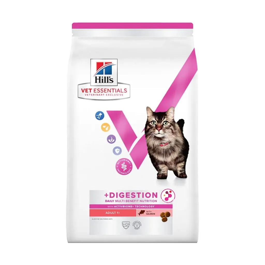 HILL'S VET ESSENTIALS +Digestion Daily Multi-Benefit Adult 1+ au saumon pour chat - Sac de 1,5 kg