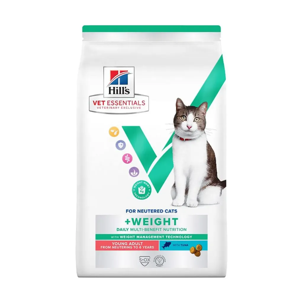[15836] HILL'S VET ESSENTIALS For Neutered Cats +Weight Daily Multi-Benefit Young Adult from Neutering to 6 years au thon pour chat - Sac de 3 kg