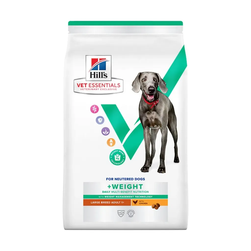 [15849] HILL'S VET ESSENTIALS For Neutered Dogs +Weight Daily Multi-Benefit Large Breed Adult 1+ au poulet pour chien - Sac de 14 kg