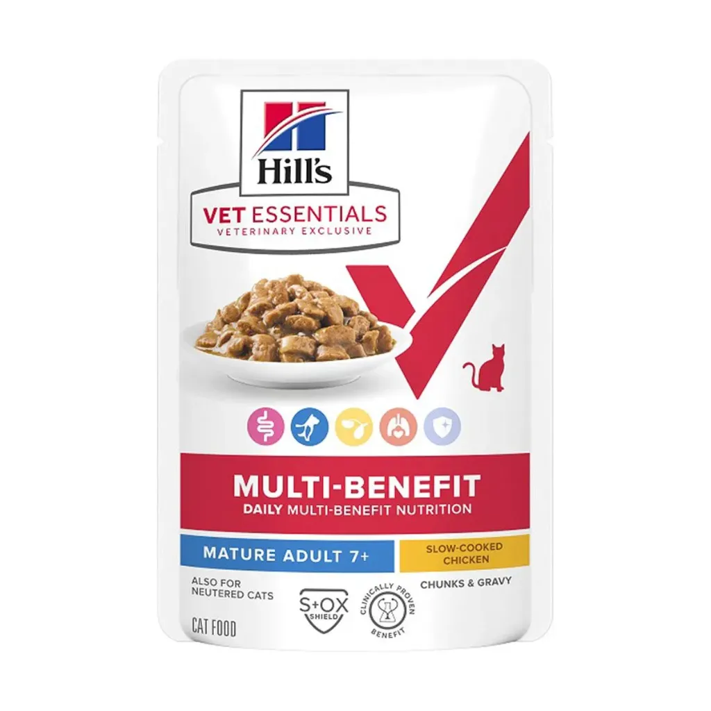[15938] HILL'S VET ESSENTIALS Multi-Benefit Mature Adult 7+ au poulet pour chat - 12 sachets de 85 g