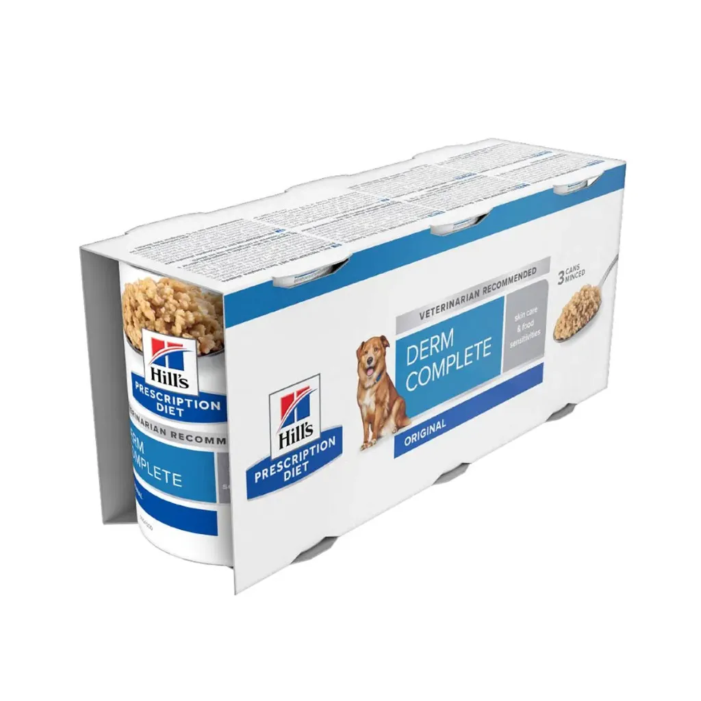 [16093] HILL'S PRESCRIPTION DIET Derm Complete Skin Care & Food Sensitivities Original pour chien - 3 boîtes de 370 g