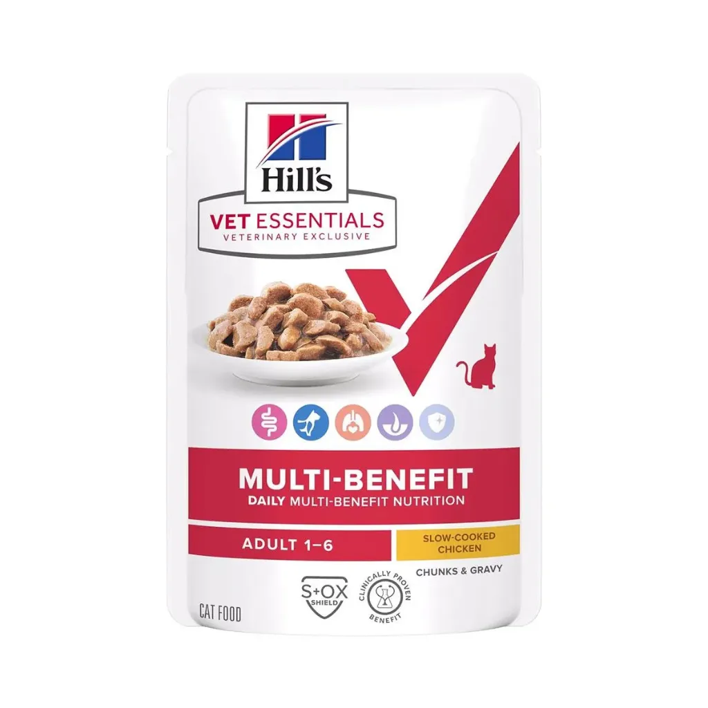 [16132] HILL'S VET ESSENTIALS Multi-Benefit Adult 1-6 au poulet pour chat - 12 sachets de 85 g