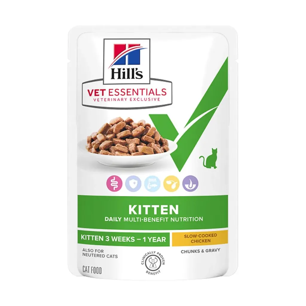 [16195] HILL'S VET ESSENTIALS Kitten Daily Multi-Benefit Kitten 3 Weeks - 1 Year au poulet pour chaton - 12 sachets de 85 g