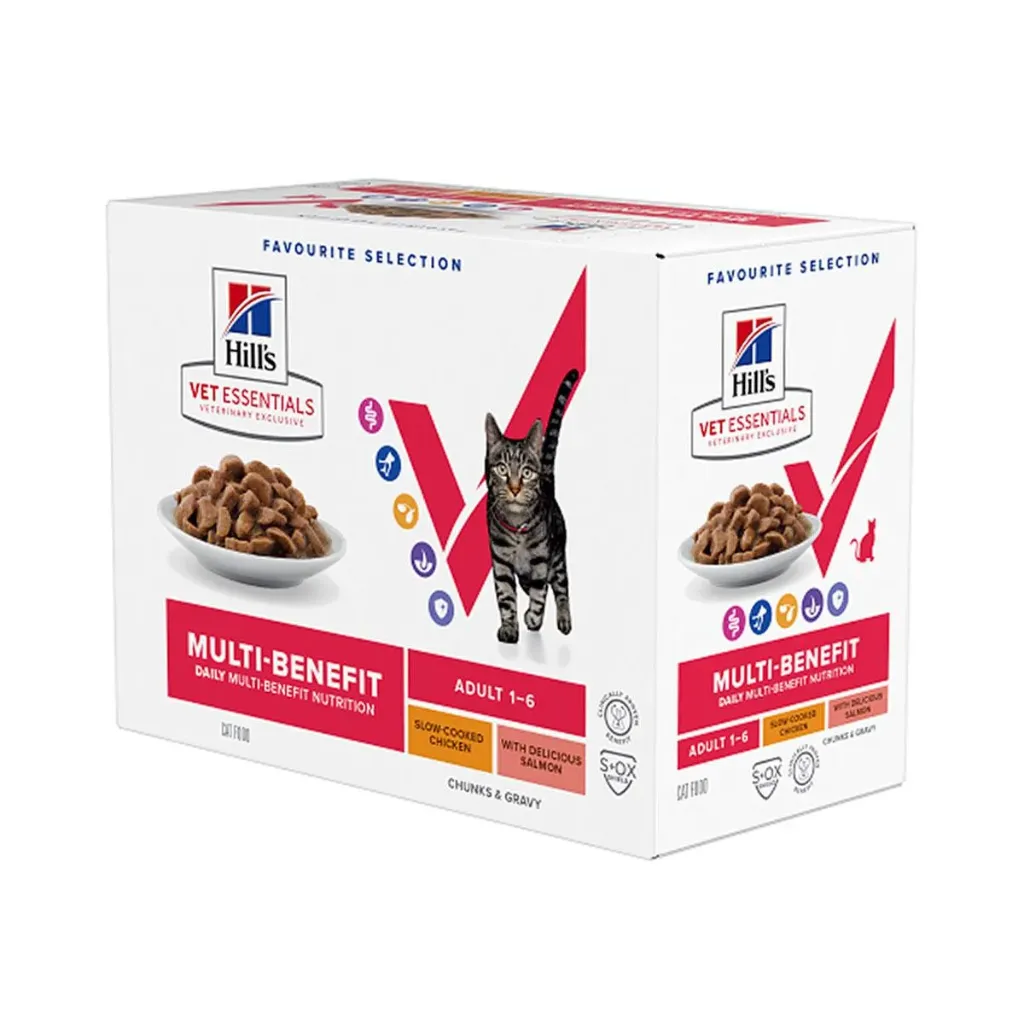 [16197] HILL'S VET ESSENTIALS Multi-Benefit Adult 1-6 au poulet & au saumon pour chat - 12 sachets de 85 g