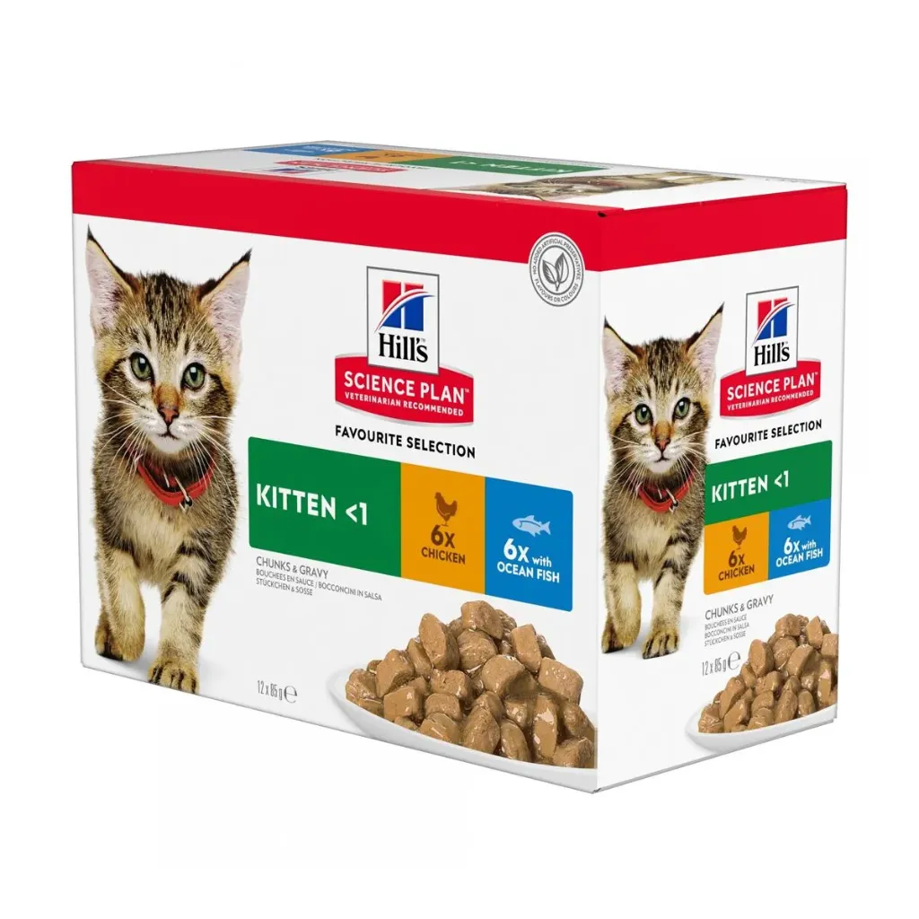 HILL'S SCIENCE PLAN Bouchées Favourite selection Kitten <1 au poulet & au poisson pour chat - 12 sachets de 85 g