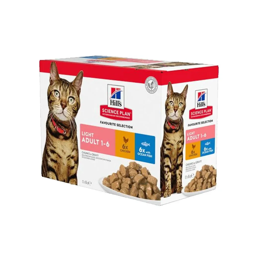[38276] HILL'S SCIENCE PLAN Bouchées Favourite selection Light Adult 1-6 au poulet & poisson pour chat - 12 sachets de 85 g