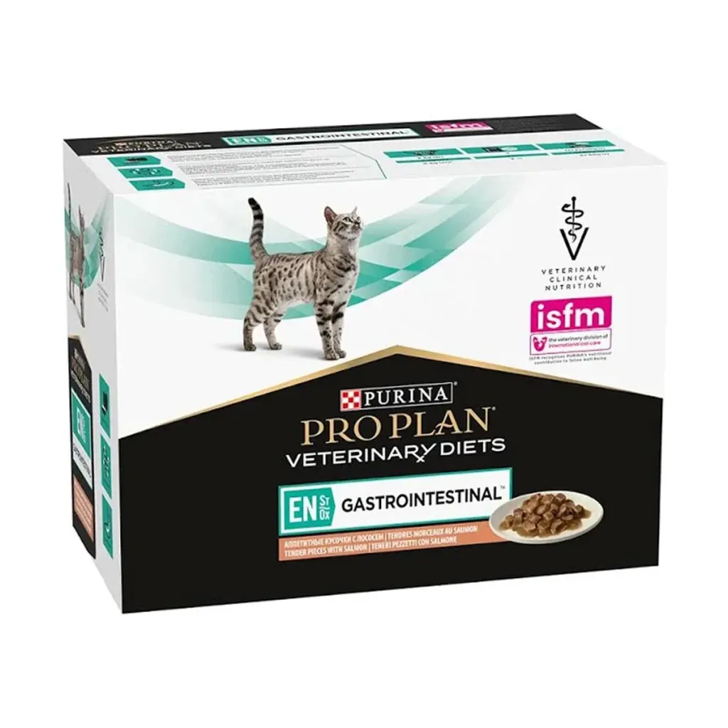 [9256] PURINA PRO PLAN VETERINARY DIETS EN St/Ox Gastrointestinal au saumon pour chat - 10 sachets de 85 g