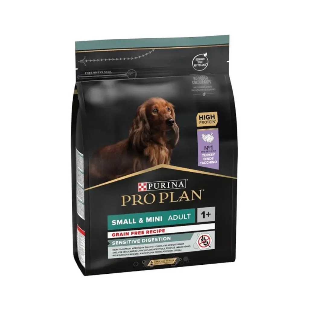 PURINA PRO PLAN Sensitive Digestion Small & Mini Adult 1+ Grain Free Recipe à la dinde pour chien - Sac de 7 kg