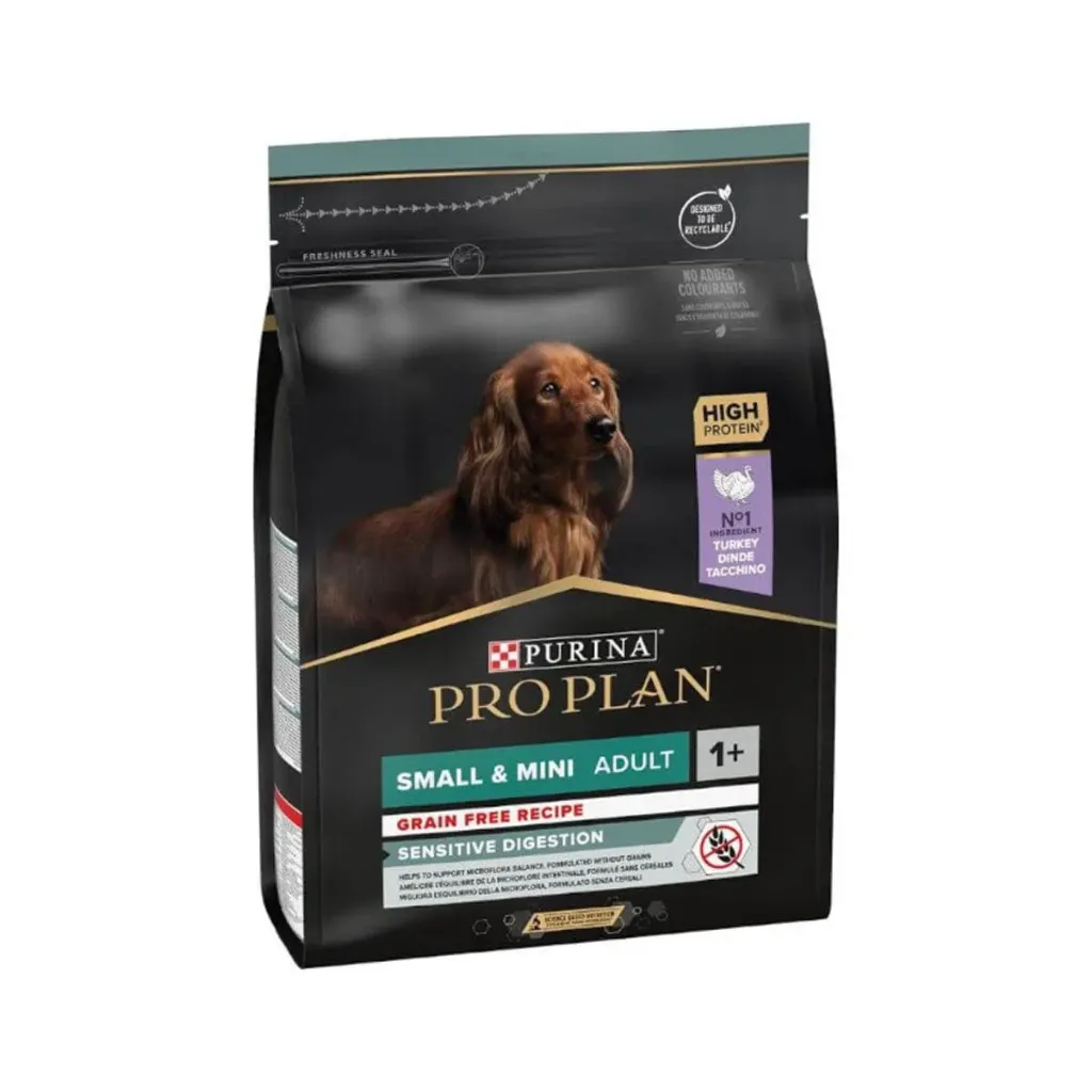 PURINA PRO PLAN Sensitive Digestion Small & Mini Adult 1+ Grain Free Recipe à la dinde pour chien - Sac de 2,5 kg