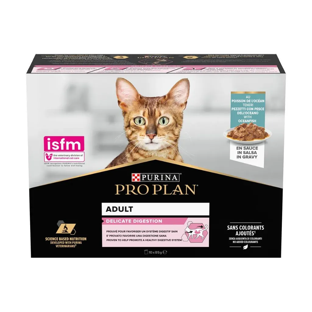 PURINA PRO PLAN Delicate Digestion Adult au poisson pour chat - 10 sachets de 85 g