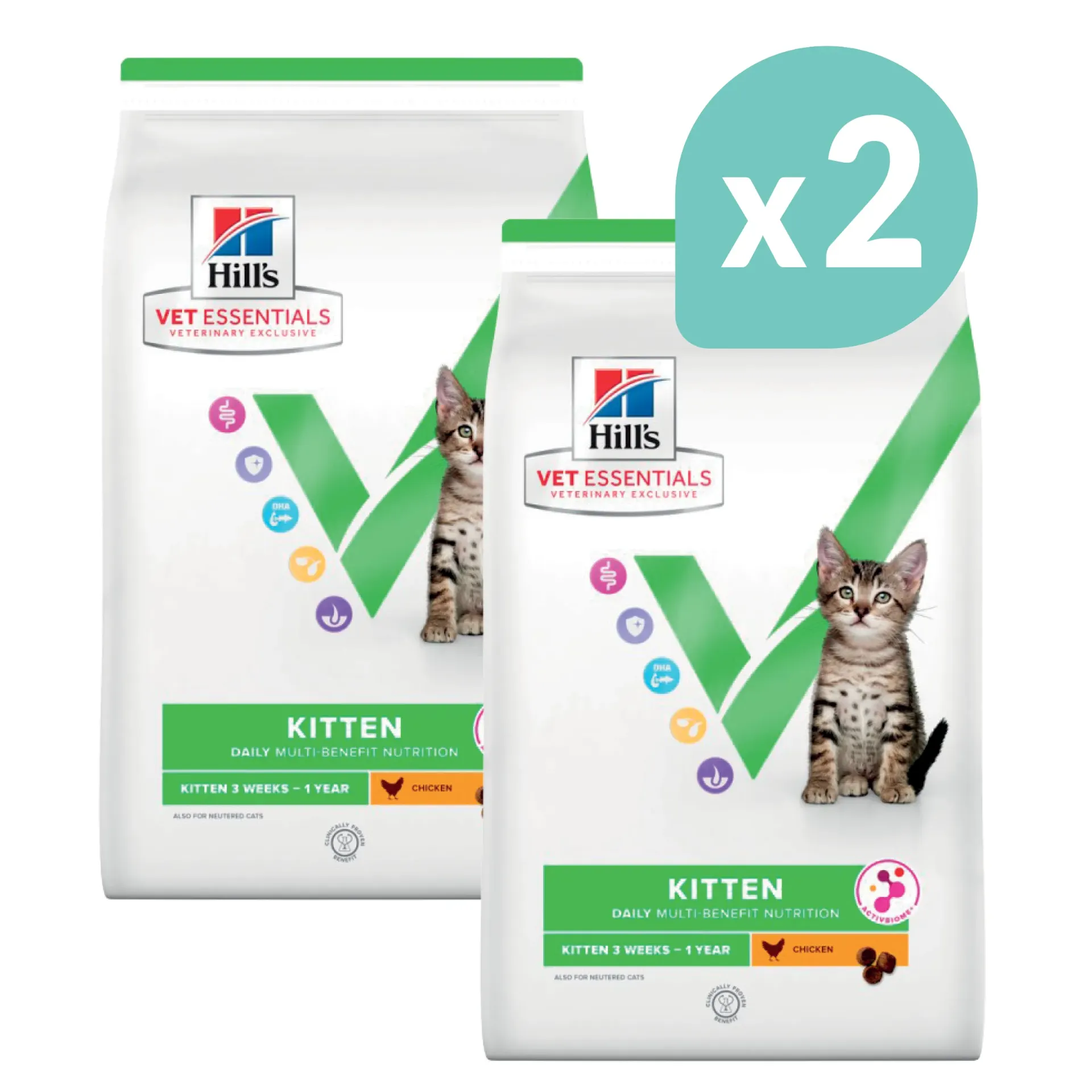 [16196] HILL'S VET ESSENTIALS Kitten Daily Multi-Benefit Kitten 3 Weeks - 1 Year au poulet pour chaton - 2x3kg