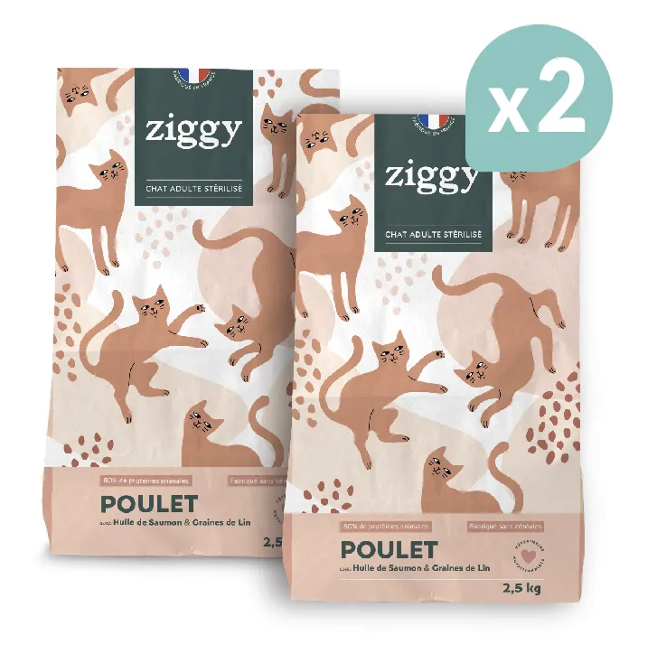 ZIGGY Croquettes Chat Stérilisé Sans Céréales au Poulet - 2x2.5kg