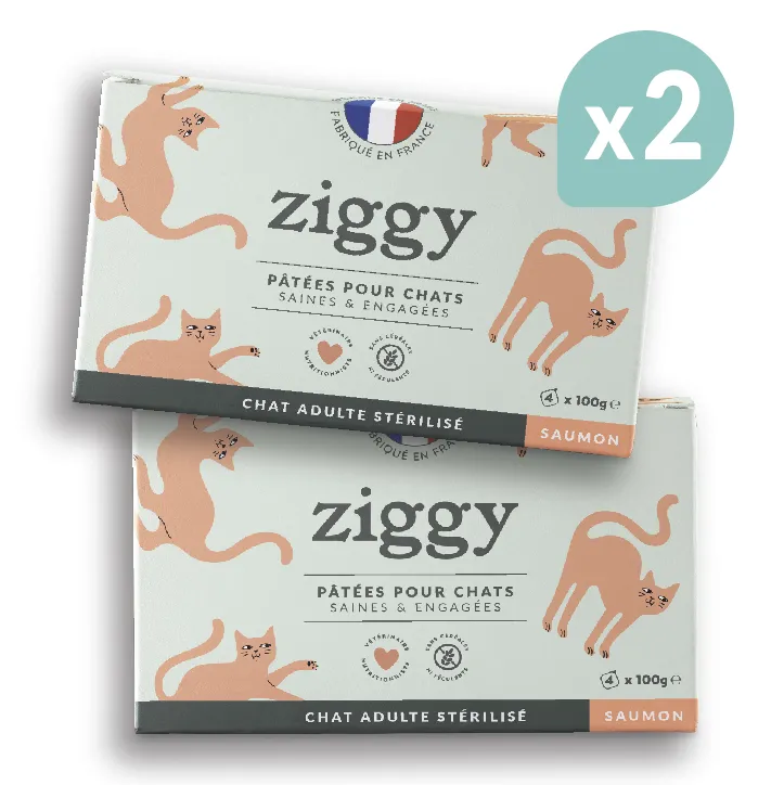 ZIGGY Pâtée Chat Stérilisé Sans Céréales Saumon - 2 lots de 4x100g