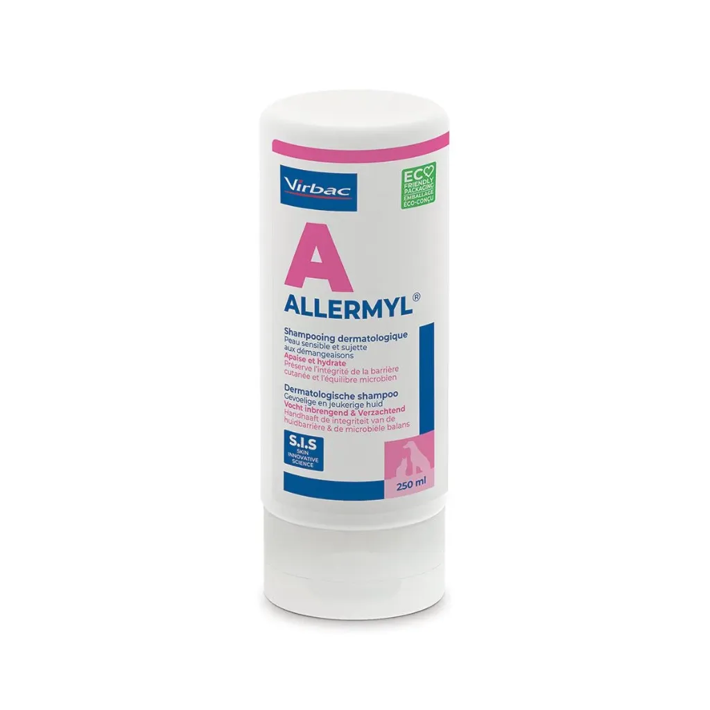 VIRBAC ALLERMYL Shampooing Dermatologique peau irritée et sensible pour chien & chat - Flacon de 250 ml