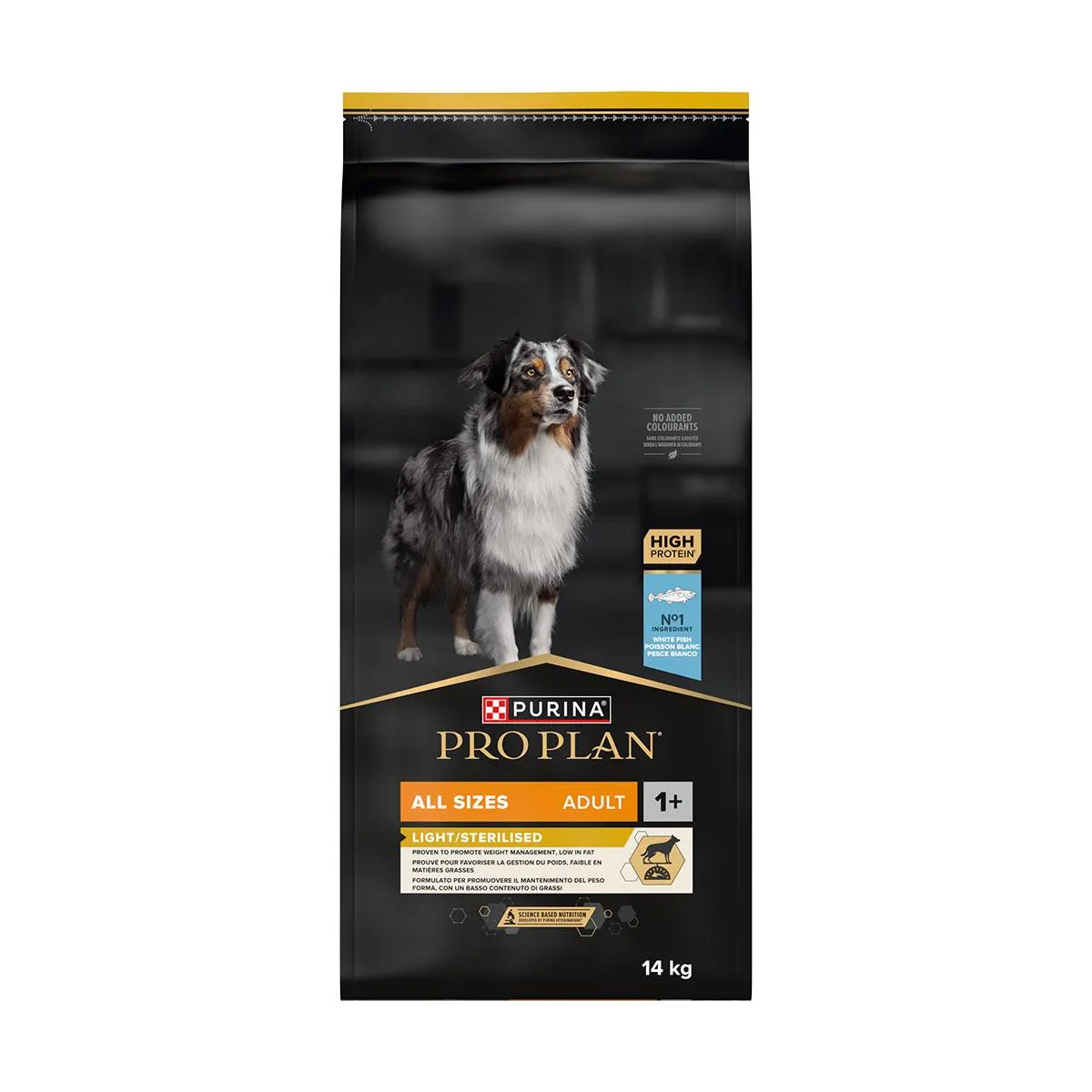 [16425] PURINA PRO PLAN Light/Sterilised All Sizes Adult 1+ au poisson pour chien - Sac de 14 kg