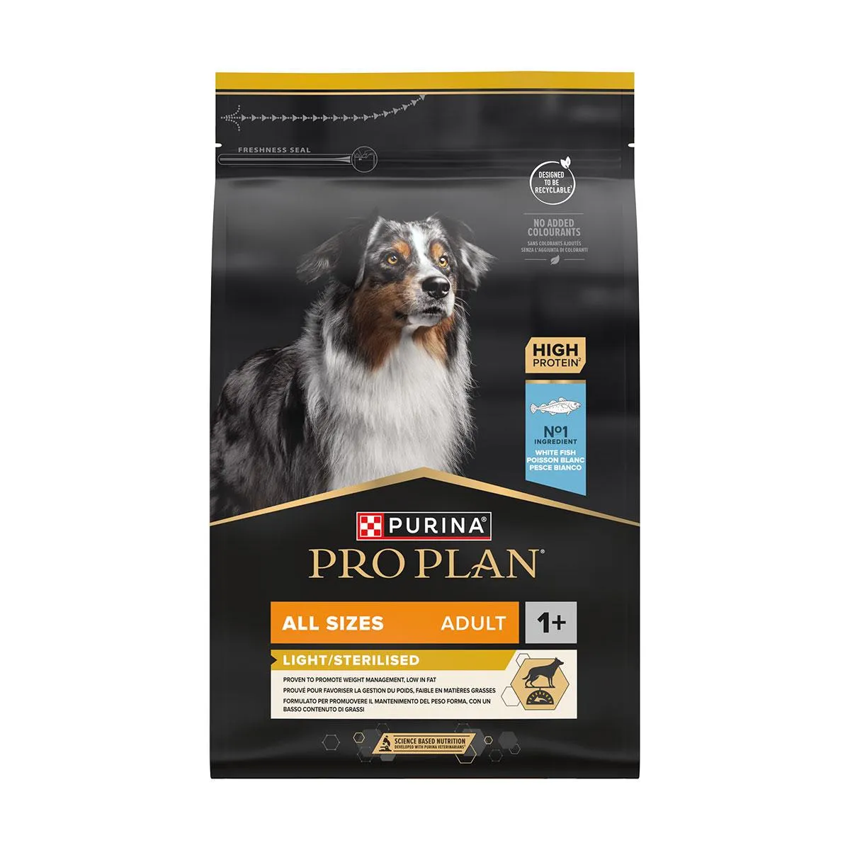 [16424] PURINA PRO PLAN Light/Sterilised All Sizes Adult 1+ au poisson pour chien - Sac de 3 kg