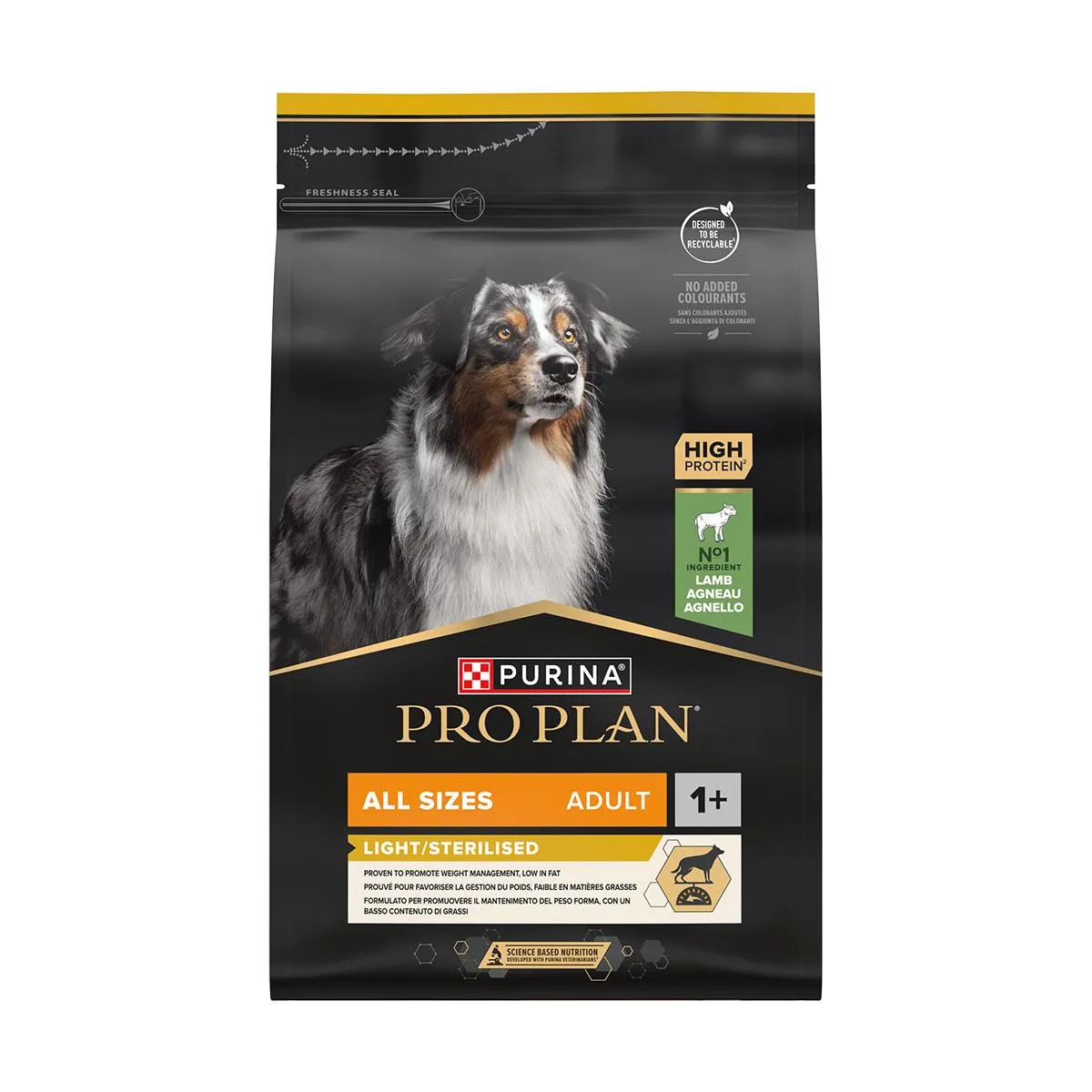 [16429] PURINA PRO PLAN Light/Sterilised All Sizes Adult 1+ à l'agneau pour chien - Sac de 3 kg
