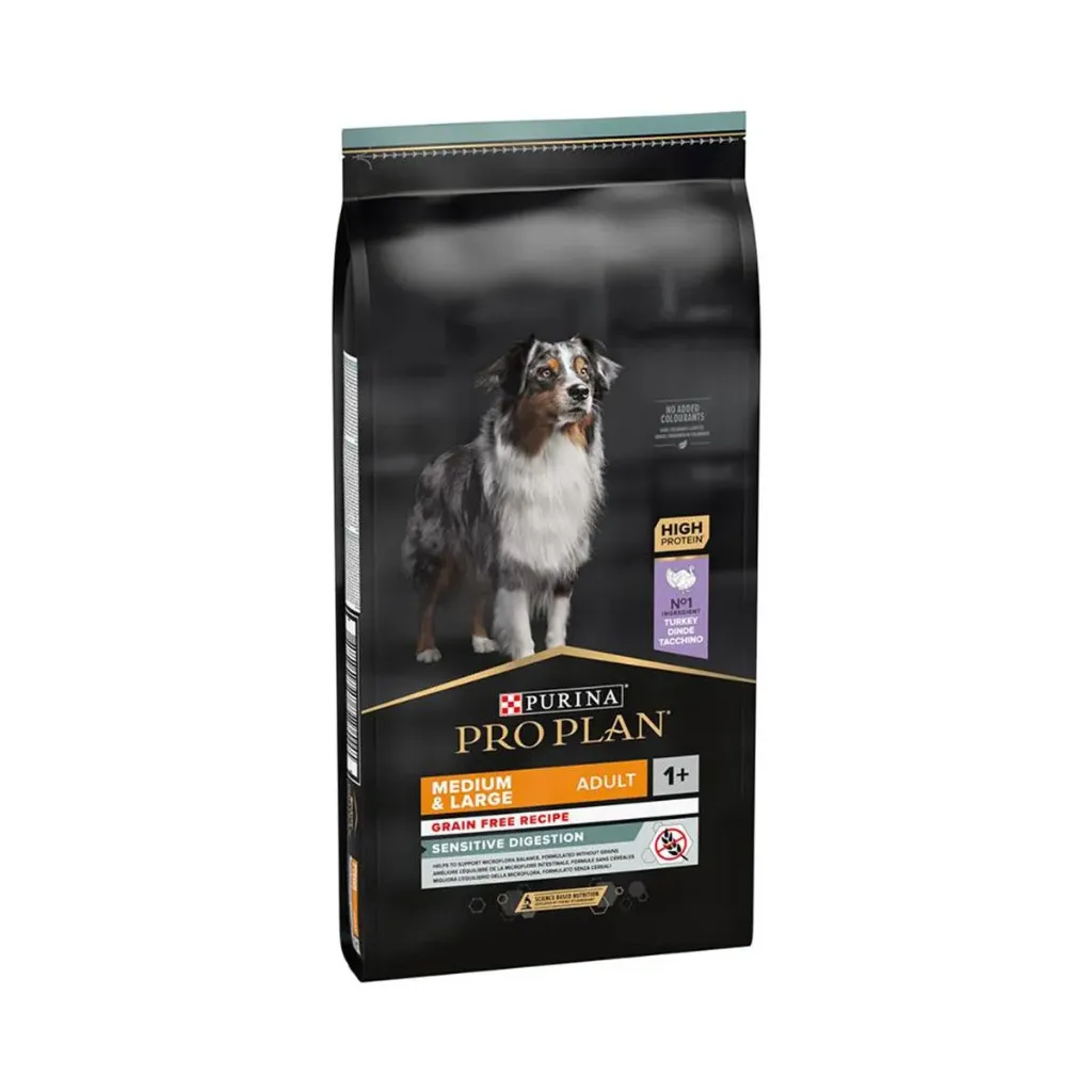 PURINA PRO PLAN Sensitive Digestion Medium & Large Adult 1+ Grain Free Recipe à la dinde pour chien- Sac de 12 kg
