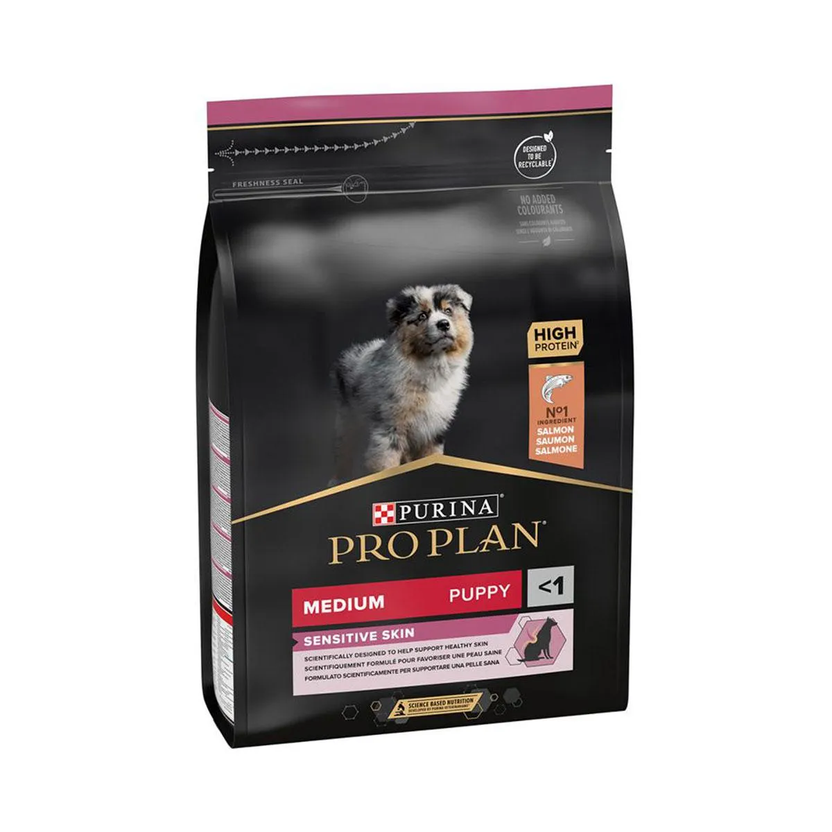 PURINA PRO PLAN Sensitive Skin Medium Puppy <1 au saumon pour chien - Sac de 3 kg
