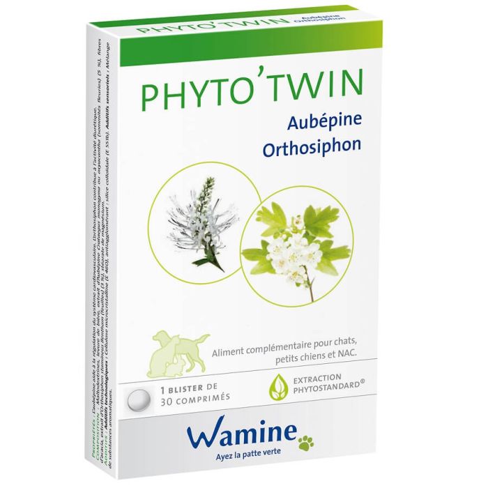 [8541/1823080] Wamine Phyto'Twin Aubépine, Orthosiphon - complément cardiovasculaire chien, chat & NAC