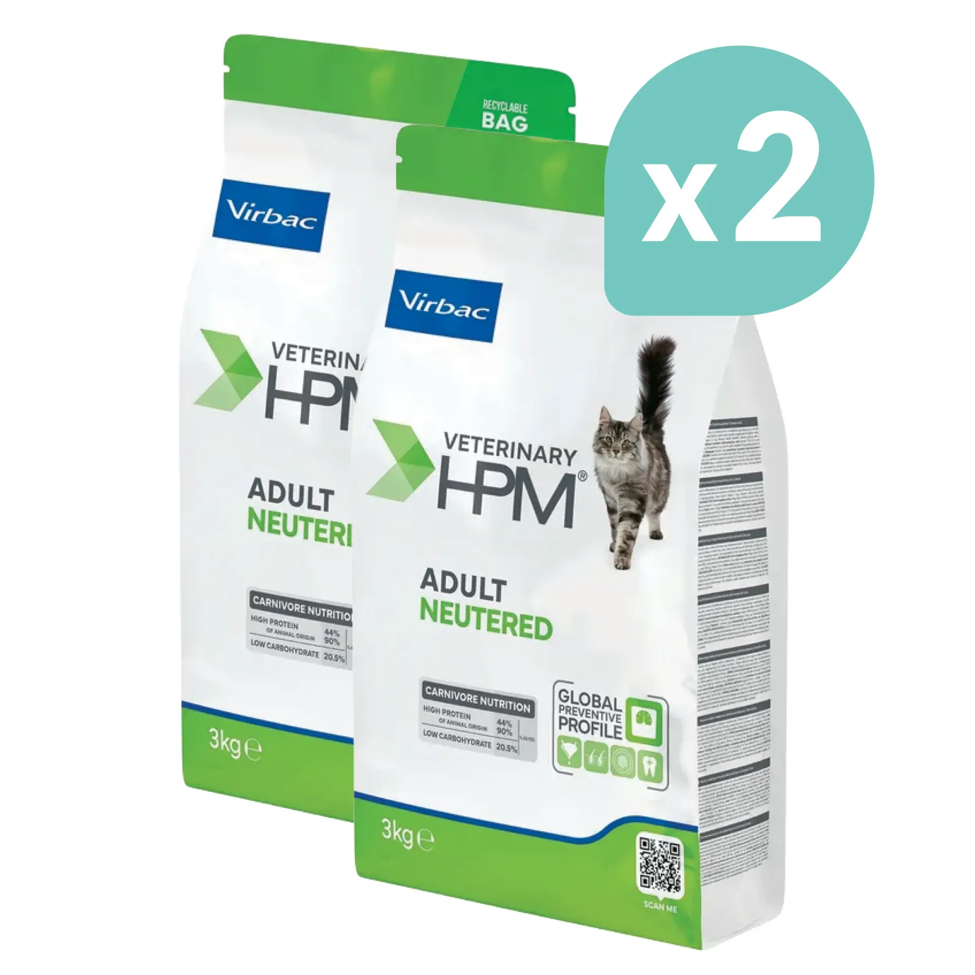 VIRBAC VETERINARY HPM Neutered Adult pour chat -  2x3kg