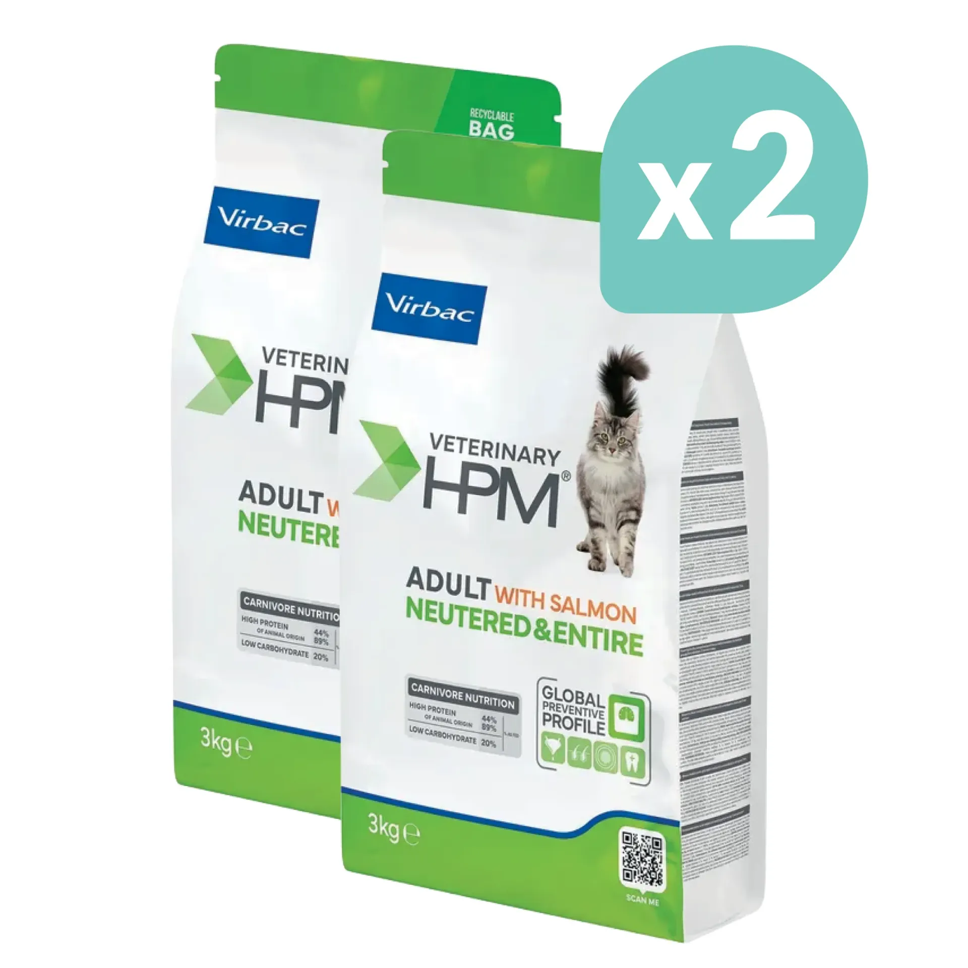 Virbac Veterinary HPM Adult Neutered & Entire Chat Saumon 2x3kg