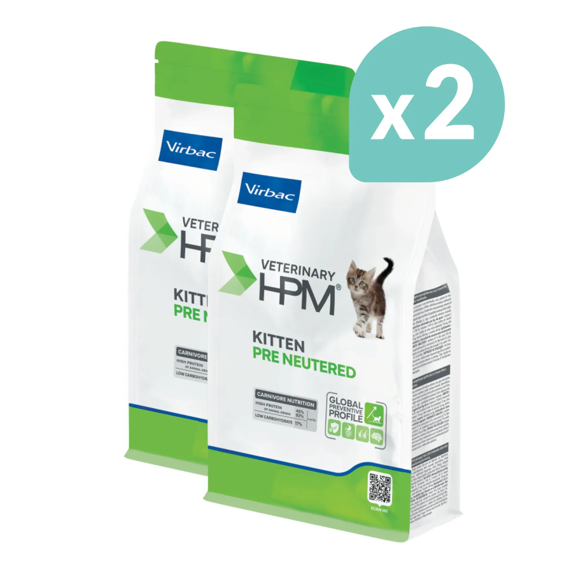 VIRBAC VETERINARY HPM Kitten Pre Neutered pour chaton - 2x3kg
