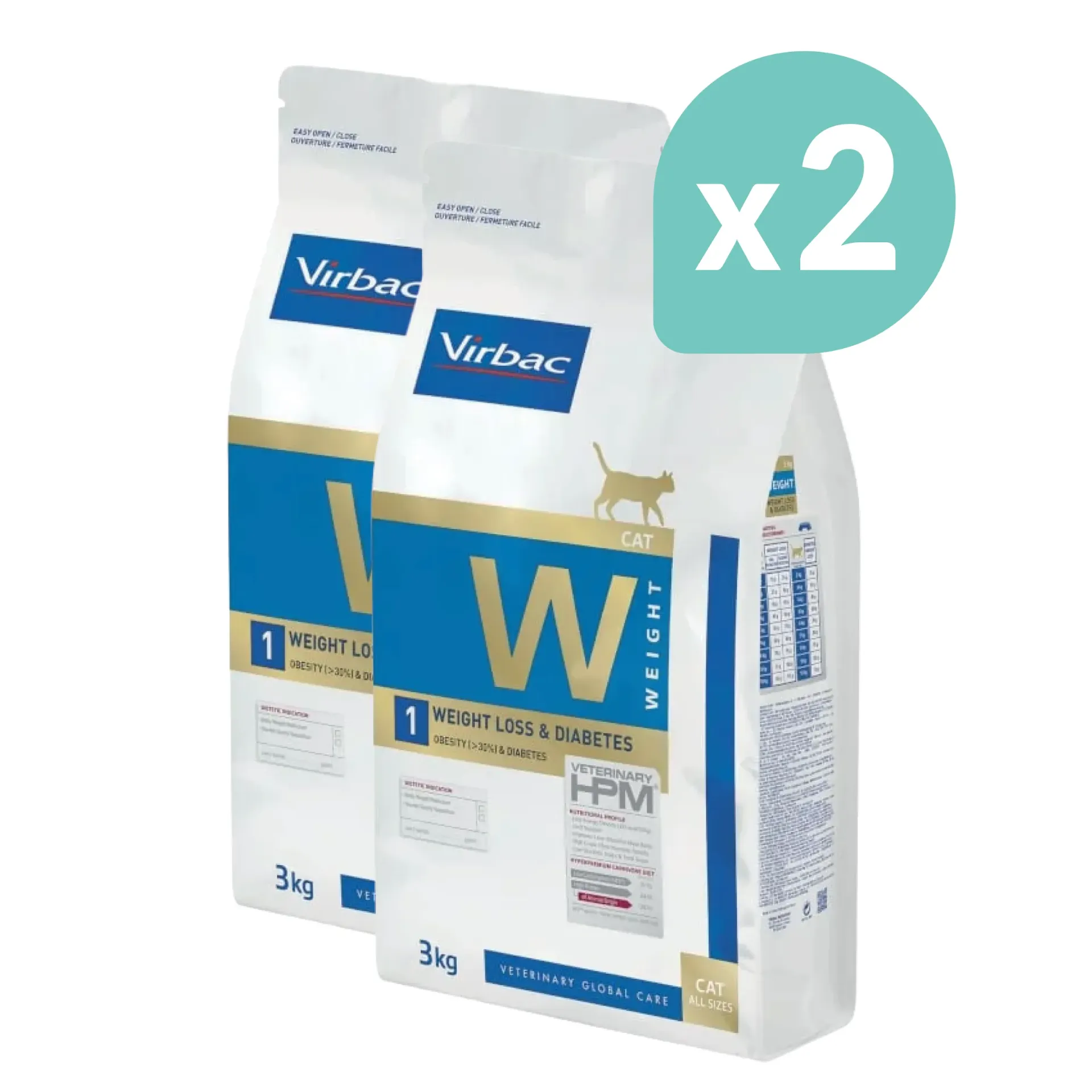 VIRBAC VETERINARY HPM W Weight 1 Weight Loss & Diabetes pour chat - 2x3kg