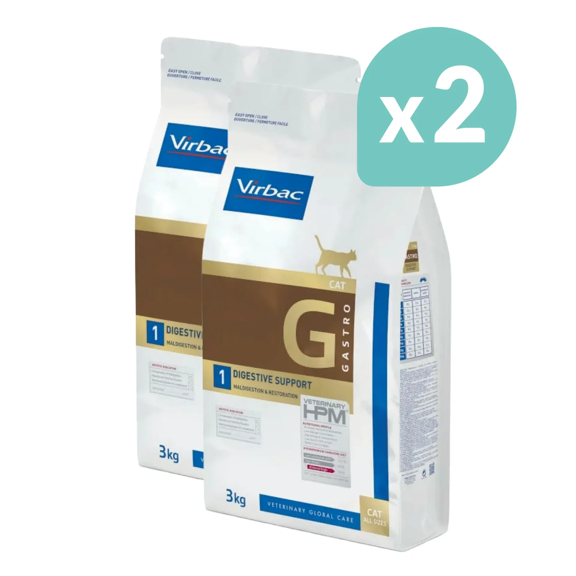 VIRBAC VETERINARY HPM G Gastro 1 Digestive Support pour chat - 2x3kg
