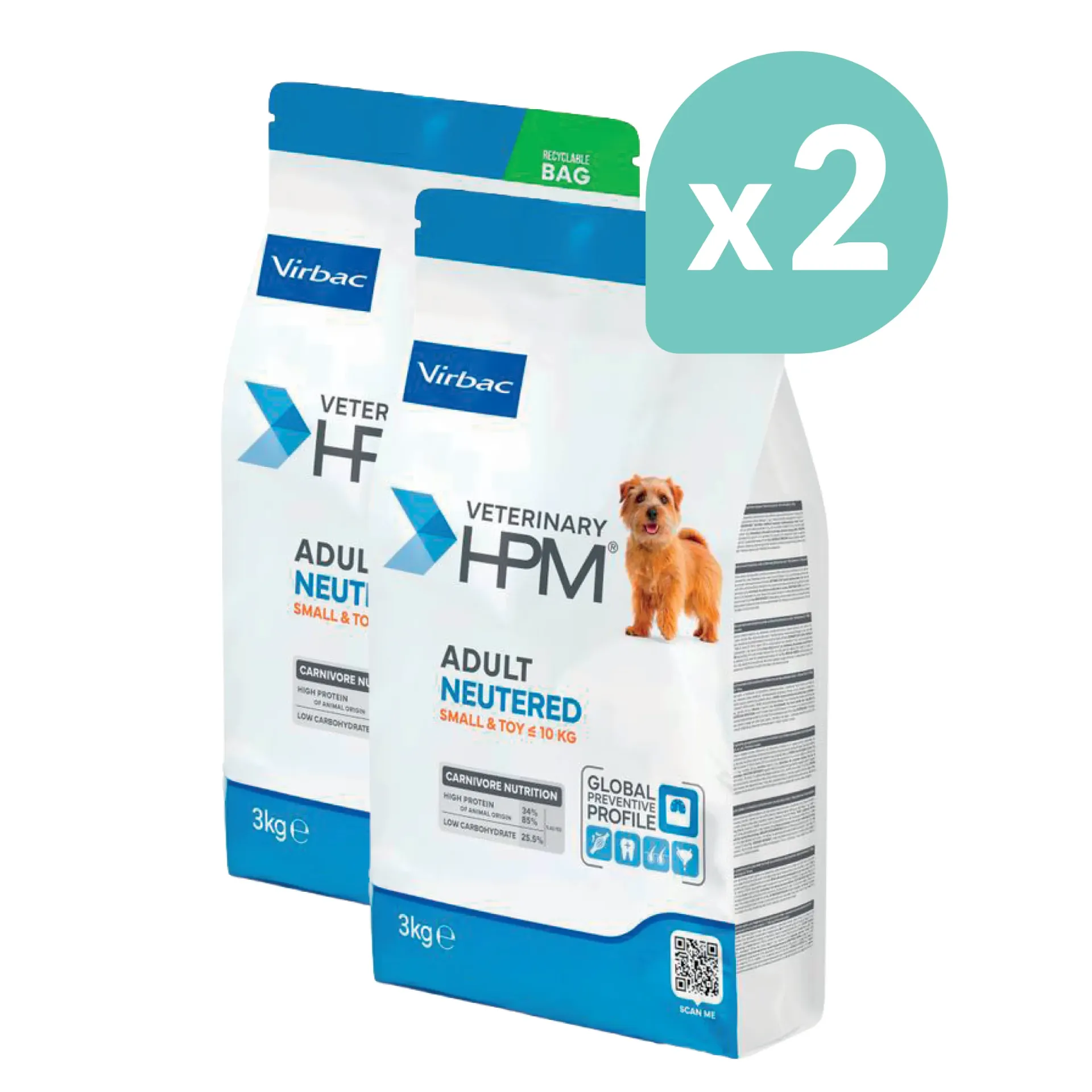 VIRBAC VETERINARY HPM Neutered Small & Toy Adult pour chien - 2x3kg
