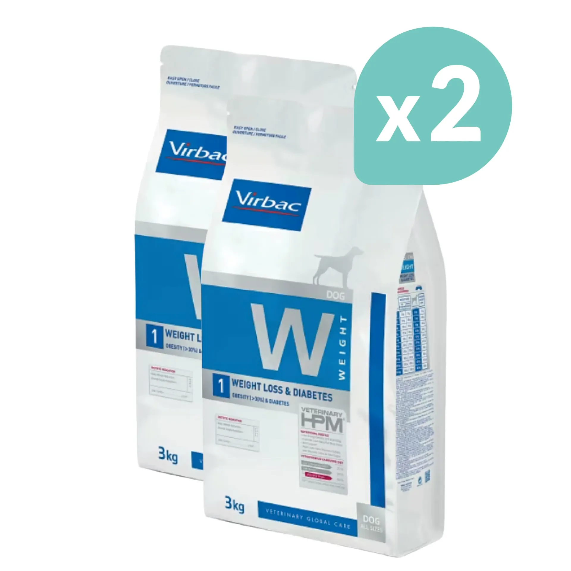 VIRBAC VETERINARY HPM W Weight 1 Weight Loss & Diabetes pour chien - 2x3kg