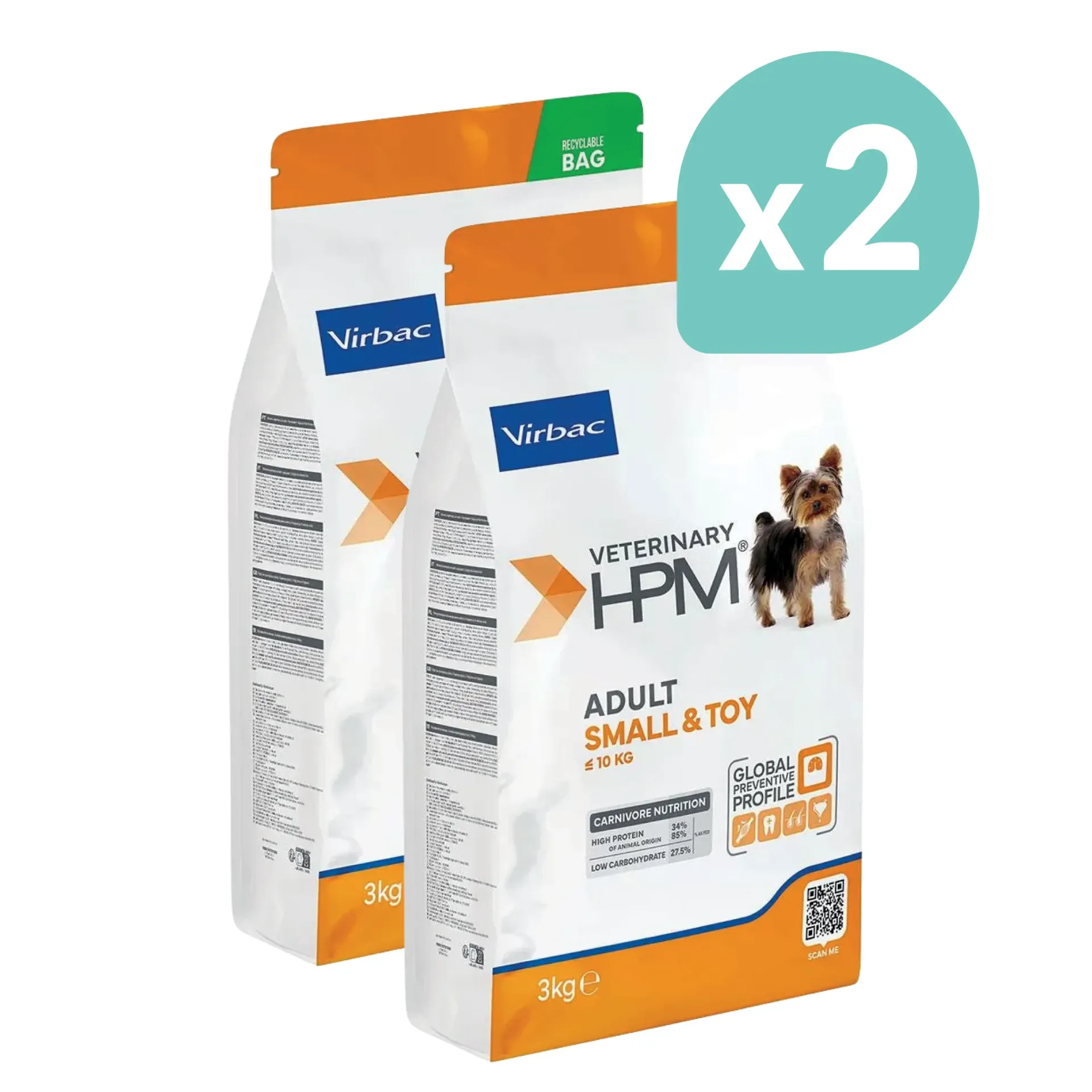 VIRBAC VETERINARY HPM croquettes pour chien adulte small / toy - 2x3kg