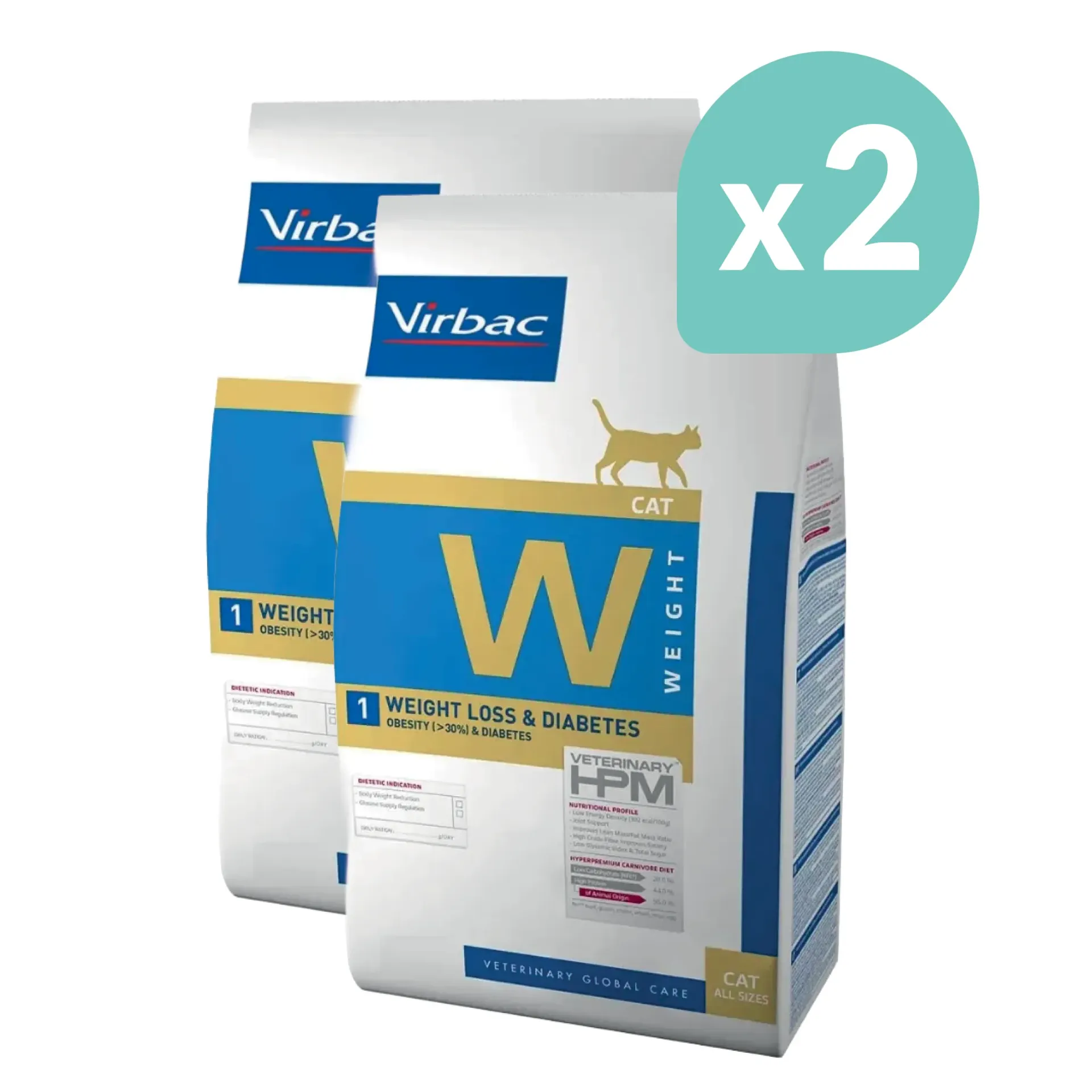 VIRBAC VETERINARY HPM W Weight 1 Weight Loss & Diabetes pour chat - 2x7kg