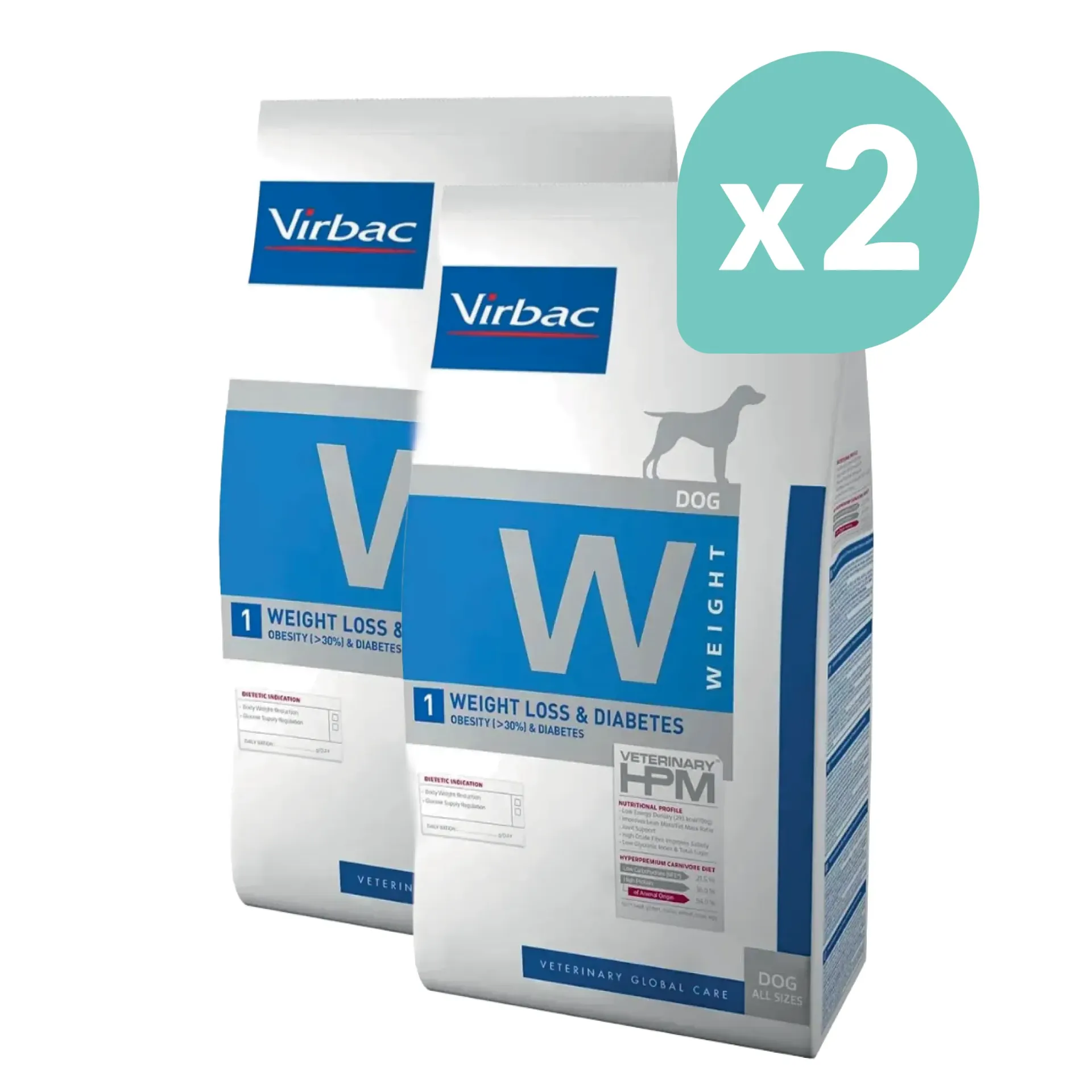 VIRBAC VETERINARY HPM W Weight 1 Weight Loss & Diabetes pour chien - 2x7kg
