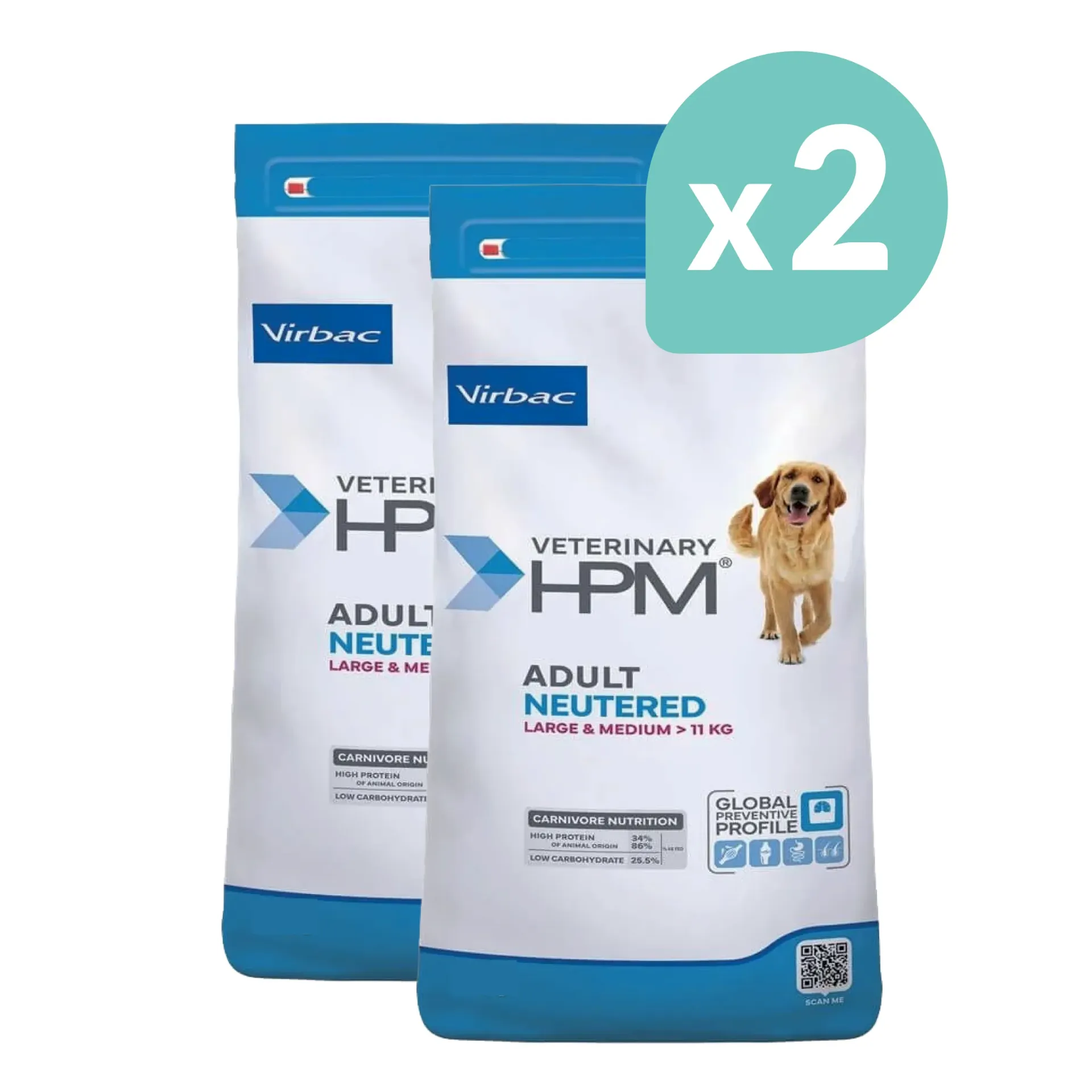 VIRBAC VETERINARY HPM Neutered Large & Medium Adult pour chien - 2x7kg
