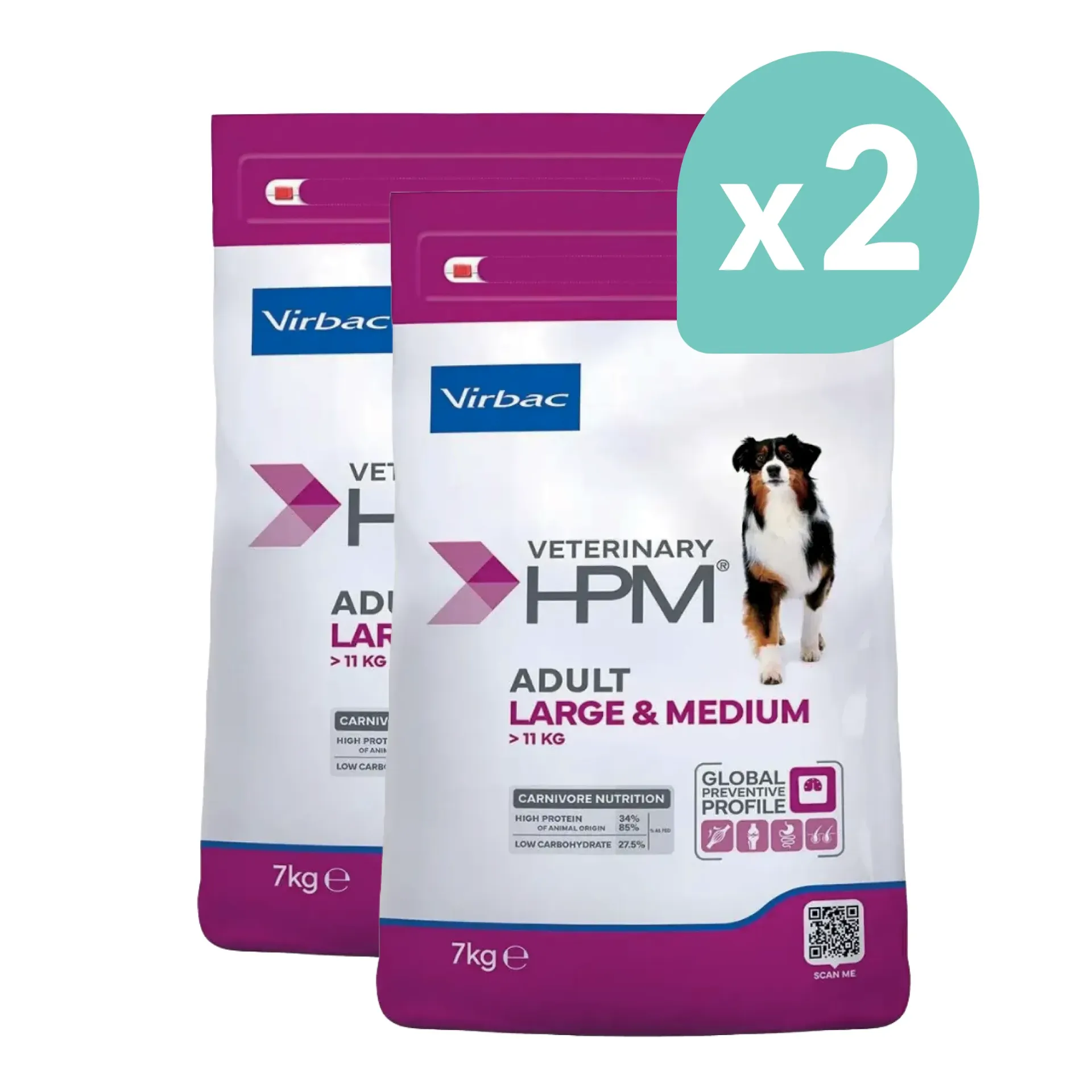 VIRBAC VETERINARY HPM Large & Medium Adult pour chien - 2x7kg