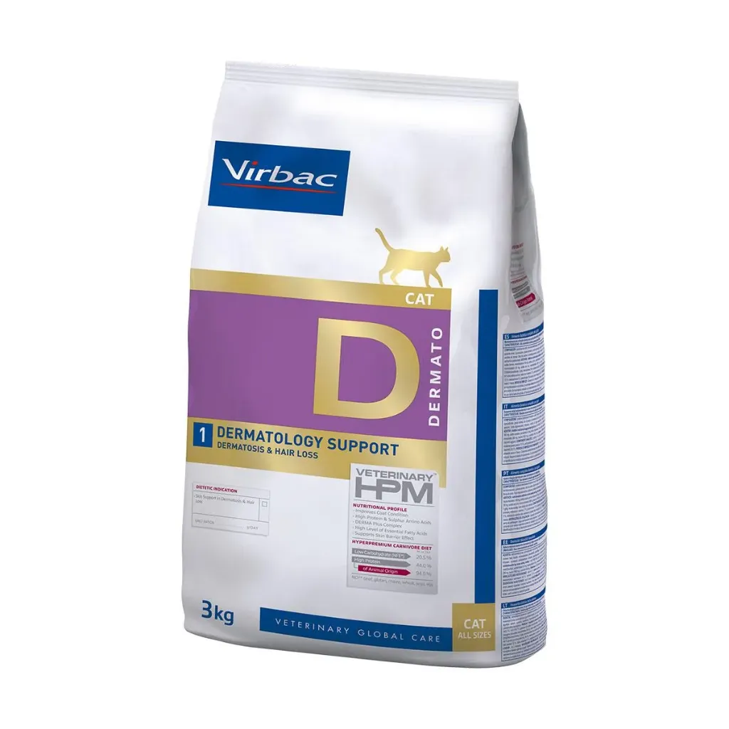 VIRBAC VETERINARY HPM D Dermato1 Dermatology Support Dermatosis & Hair Loss pour chat - Sac de 3 kg