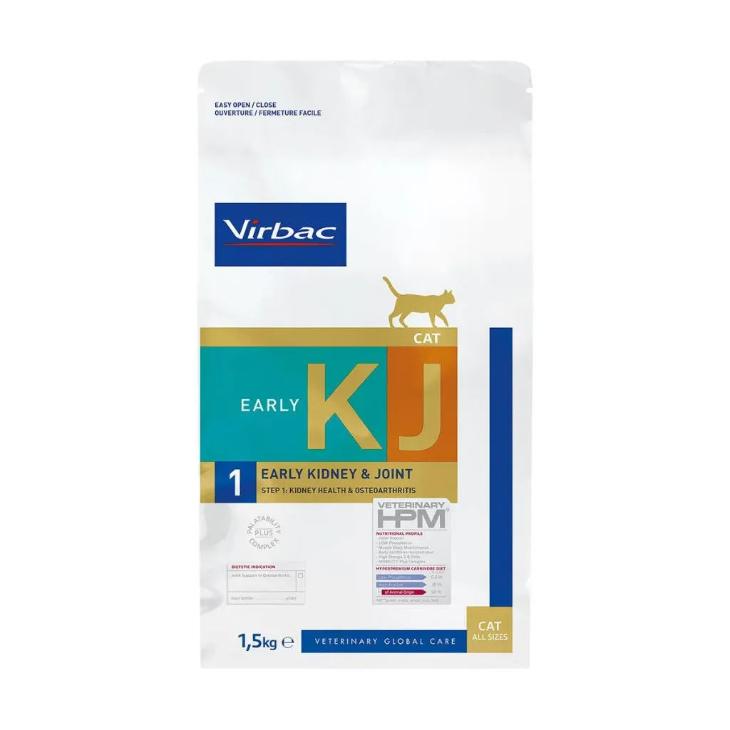 [16354] VIRBAC VETERINARY HPM KJ Early 1 Early Kidney & Joint Step 1 Kidney Health & Osteoarthritis pour chat - Sac de 1,5 kg