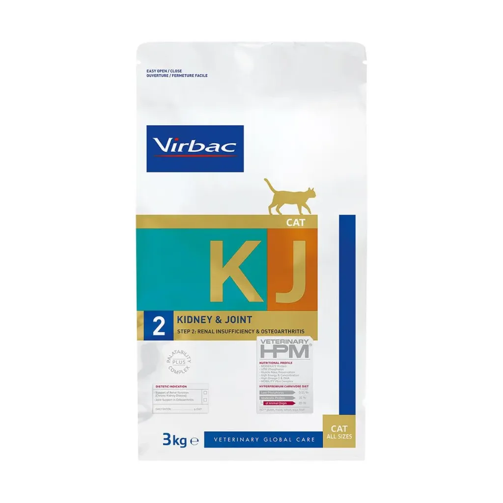 [16361] VIRBAC VETERINARY HPM KJ 2 Kidney & Joint Step 2 Renal Insufficiency & Osteoarthritis pour chat - Sac de 3 kg