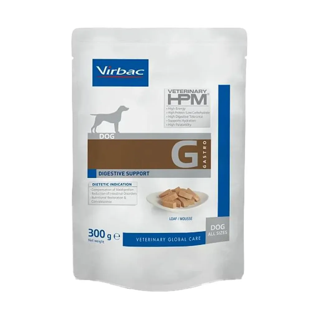 VIRBAC VETERINARY HPM G Gastro 1 Digestive300g Support humide pour chien - 9 sachets de