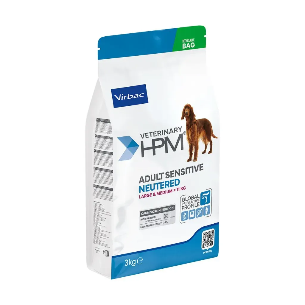 VIRBAC VETERINARY HPM Neutered Sensitive Large & Medium Adult pour chien - Sac de 3kg