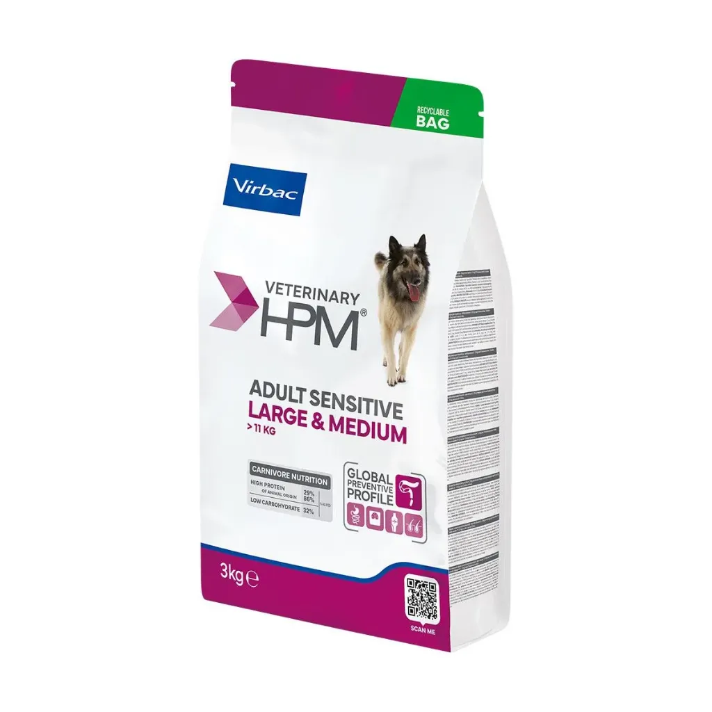 [32326] VIRBAC VETERINARY HPM Sensitive Large & Medium Adult pour chien - Sac de 3 kg