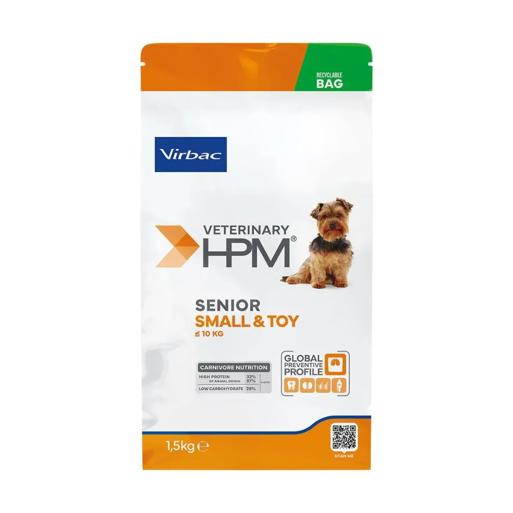 VIRBAC VETERINARY HPM Small & Toy Senior +10 ans pour chien - Sac de 1.5kg