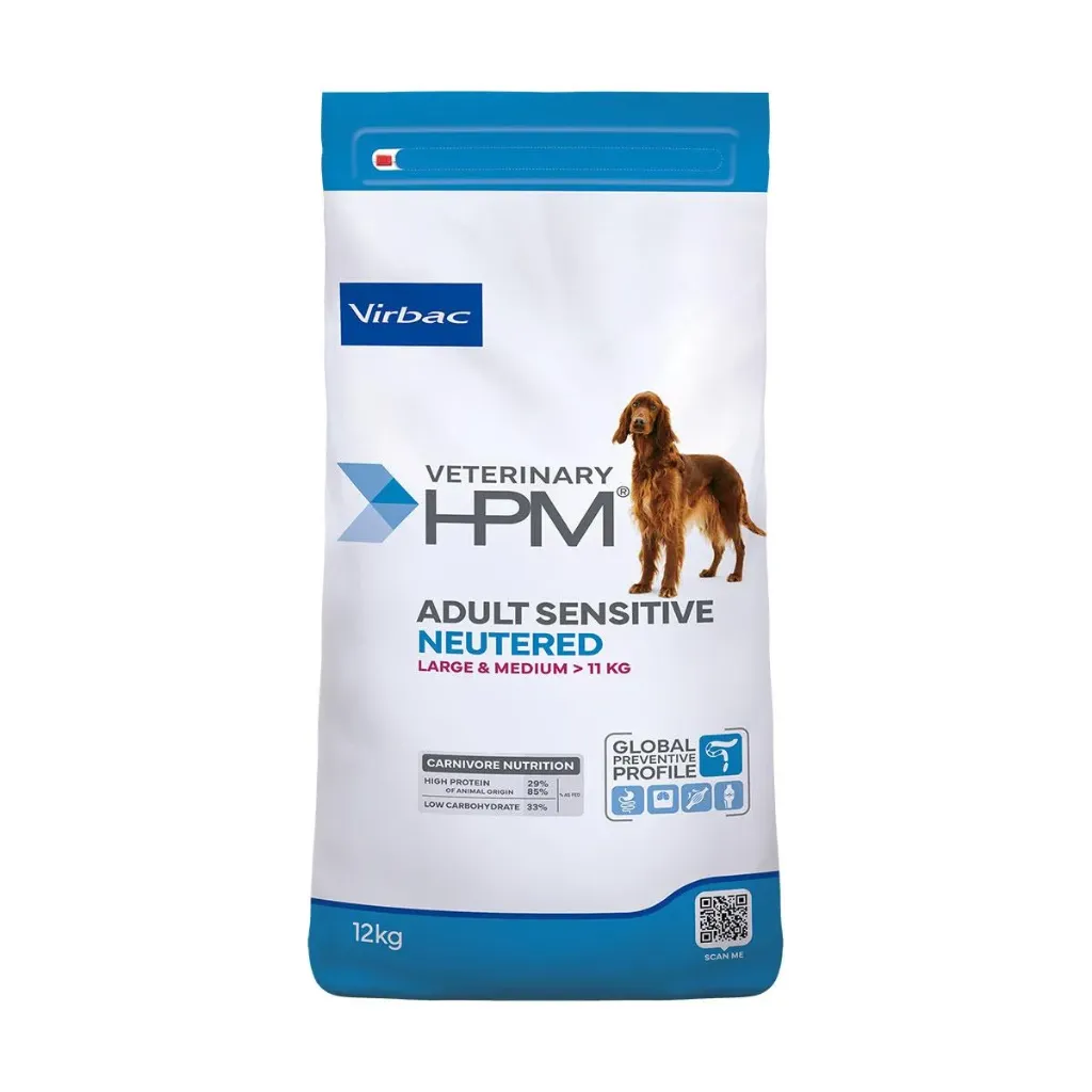 VIRBAC VETERINARY HPM Neutered Sensitive Large & Medium Adult pour chien - Sac de 12kg