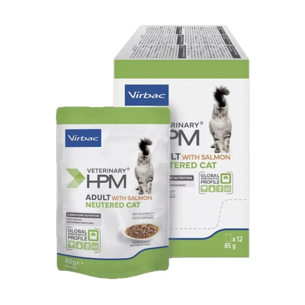 VIRBAC VETERINARY HPM Neutered Adult pour chat - 12 sachets de 85 g
